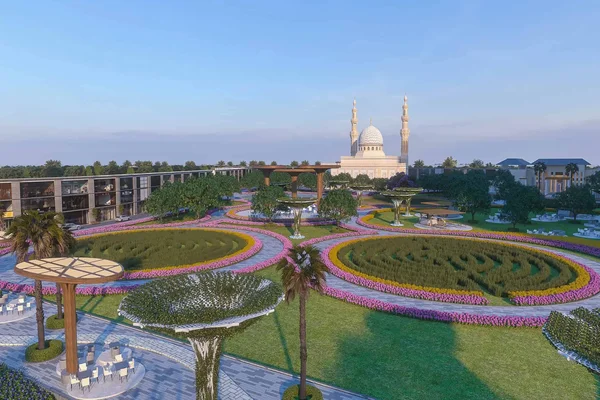 An exterior 3D rendering for UNION TOWN LAHORE, focusing on a beautifully designed residential area