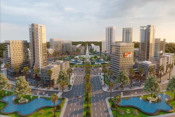 showcasing detailed exterior 3D rendering with photorealistic quality unoin town lahore