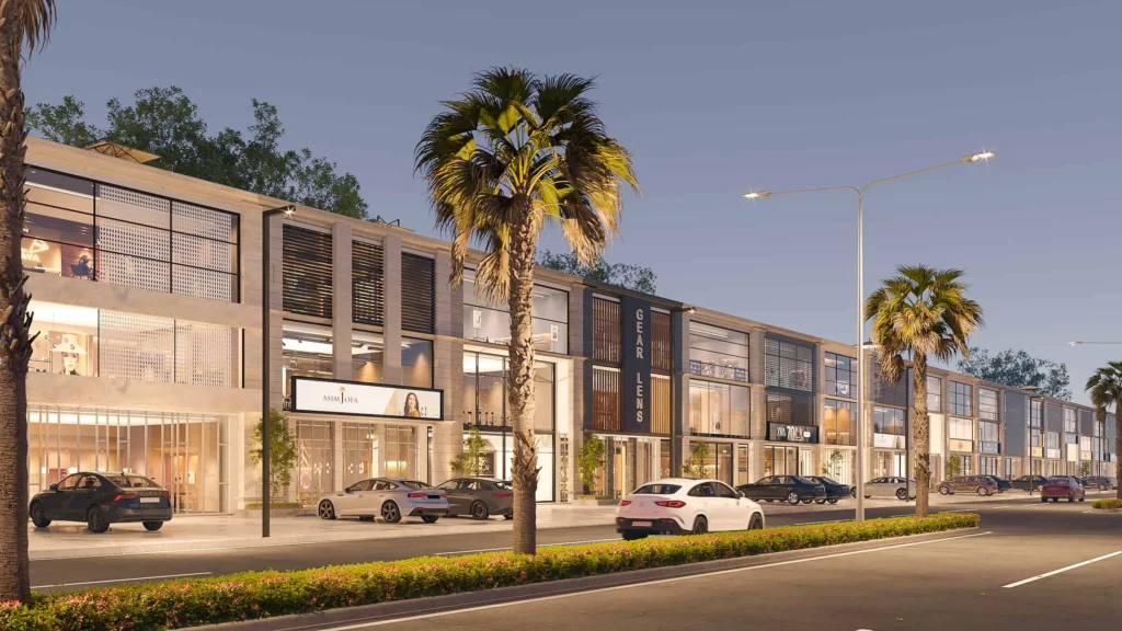 Commercial area design in Union Town Lahore with shops and business spaces