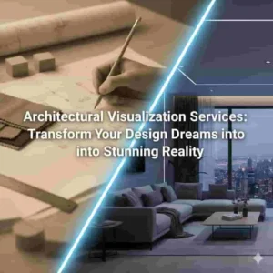 Architectural visualization showing transition from hand-drawn sketch to photorealistic 3D interior design.