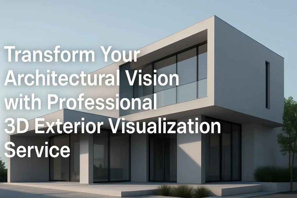 3D exterior visualization showing a modern architectural building design with realistic lighting and shadows.