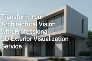3D exterior visualization showing a modern architectural building design with realistic lighting and shadows.
