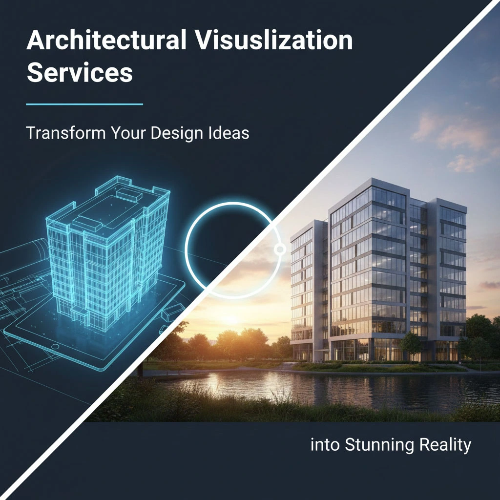 High-quality architectural visualization of a contemporary multi-story home with glass windows, mixed materials, and professional landscaping set during sunset.